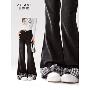 自然涩蝴蝶结微喇牛仔裤女2026早春新款小众显瘦百搭喇叭裤子冬季