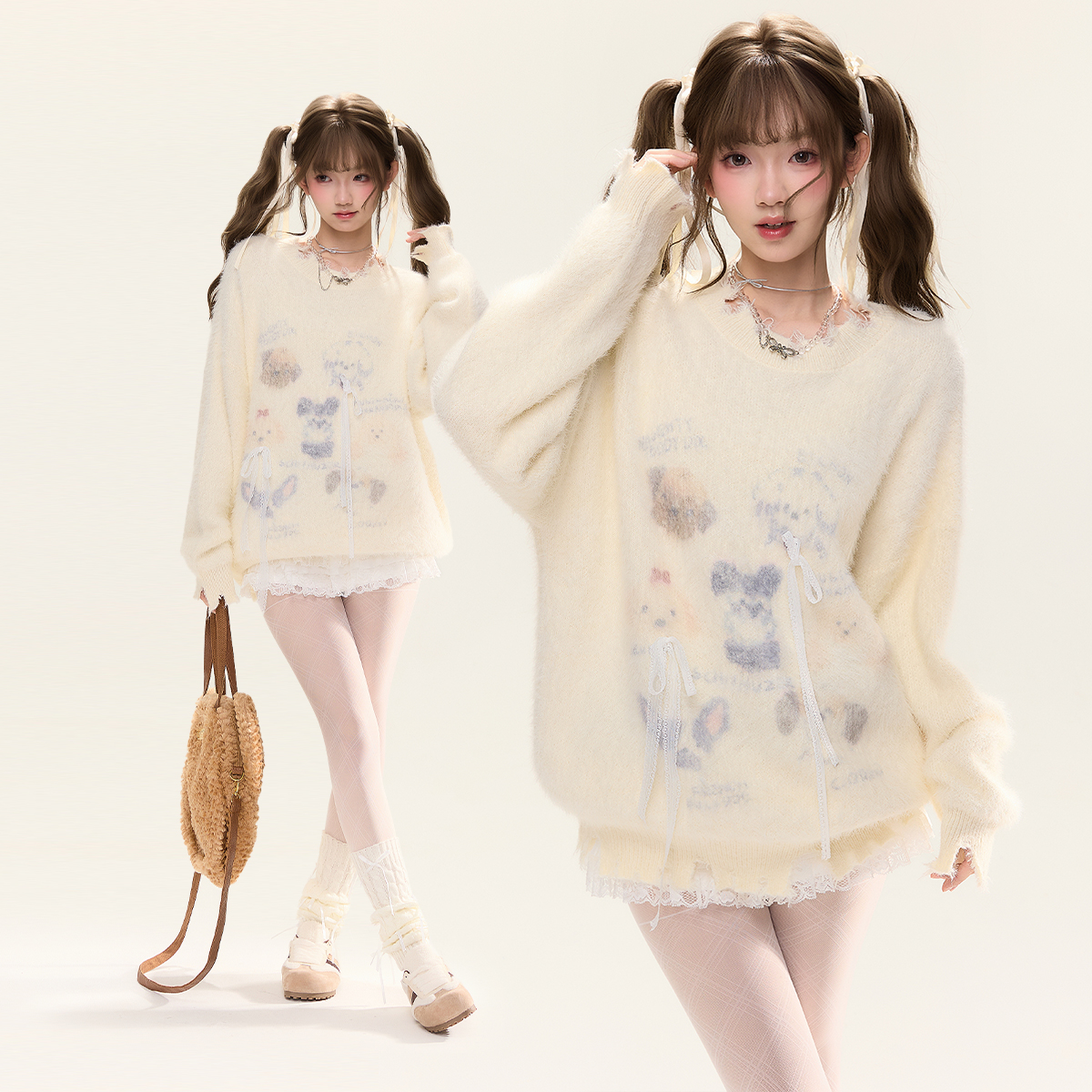 韩系甜美风水貂绒毛衣女春秋季