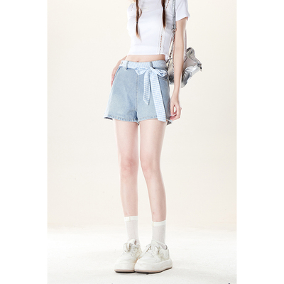 蓝色牛仔短裤女2025夏季新款