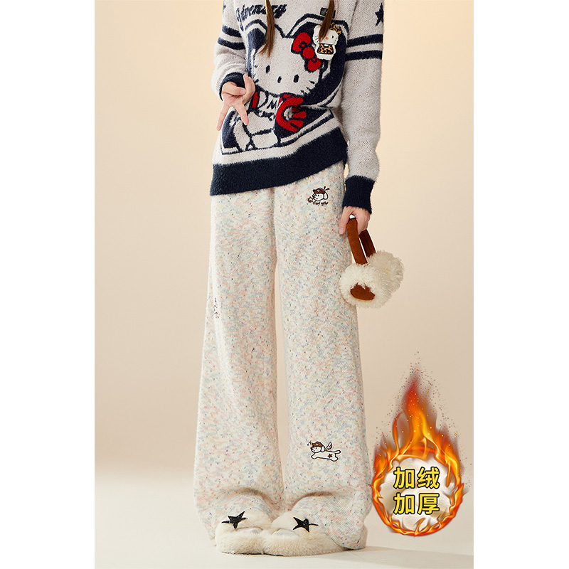 小狗刺绣糯米裤女秋冬季加绒新款