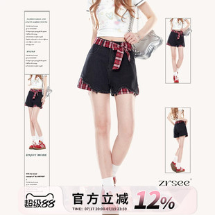 自然涩美式黑色牛仔短裤女夏季外穿春秋新款梨型身材y2k高腰裤子