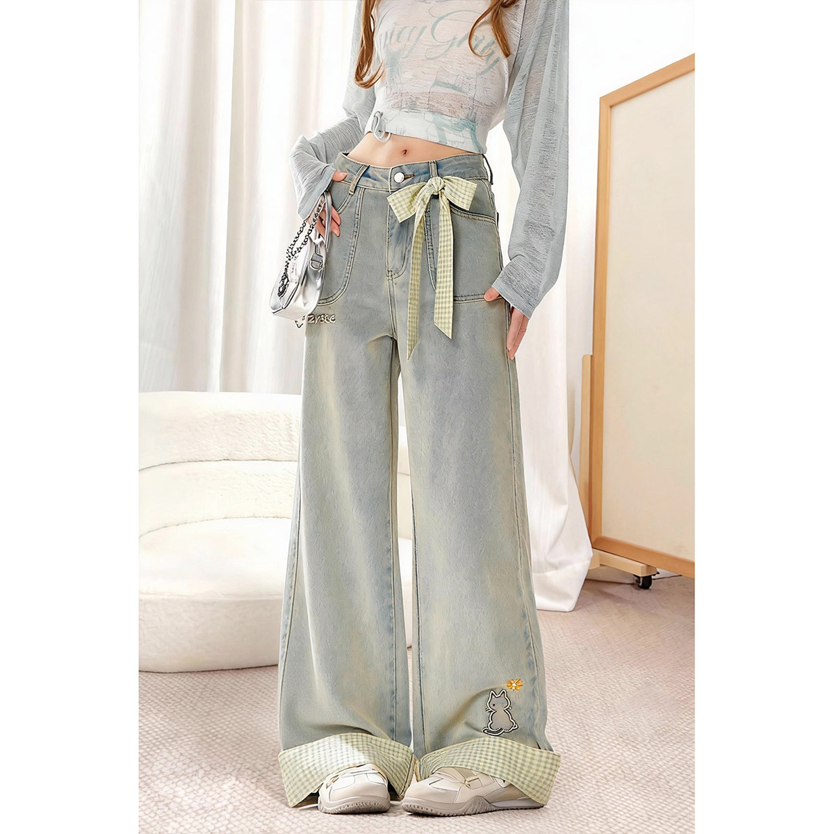 自然涩美式做旧水洗直筒牛仔裤女春季新款梨型身材宽松阔腿裤子冬,女装/女士精品,牛仔裤,淘宝优惠券,粉丝福利购,淘宝优惠卷