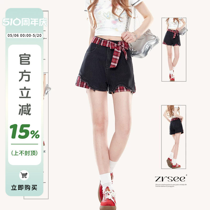 自然涩美式y2k黑色牛仔短裤女夏季外穿春秋新款梨型身材高腰裤子