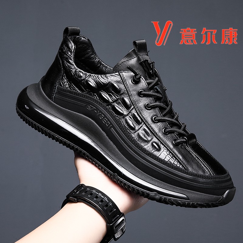 意尔康休闲男皮鞋2025新款秋冬潮鞋男款爆米花运动鞋鳄鱼纹真皮鞋