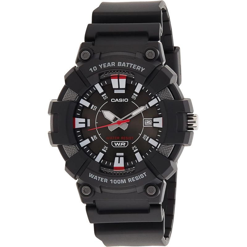 卡西欧男士腕表日期夜光计时电池长寿命树脂黑色防水橡胶带运动