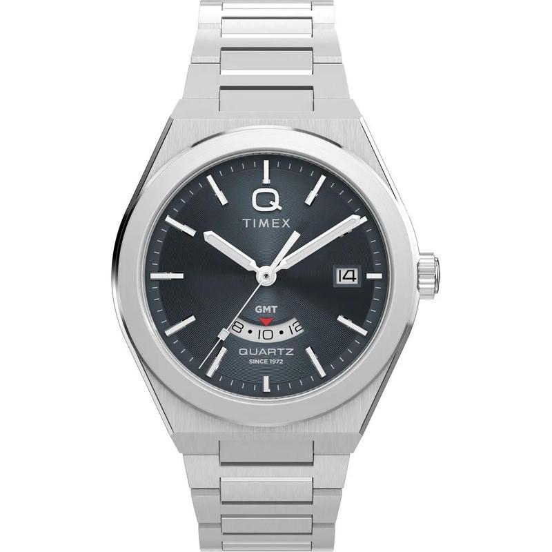 Timex/天美时银色GMT两地时石英表欧美休闲商务防水手表