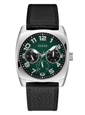 代购GUESS男士腕表日期计时24小时星期皮带金属绿色方形商务休闲