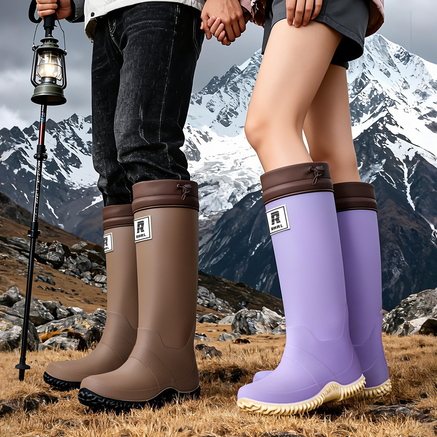 情侣款高筒雨靴防水束口棉长筒水鞋胶鞋徒步舒适厨房防滑耐磨保洁