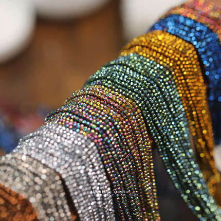 超亮~【金属矿】2mm迷你水晶切面珠法绣设计婚纱项链梭编饰品材料