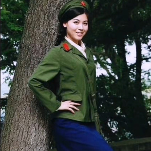 的确良65式老军绿套装女兵小翻领夏裙芳华同款女海蓝色上衣老式裙
