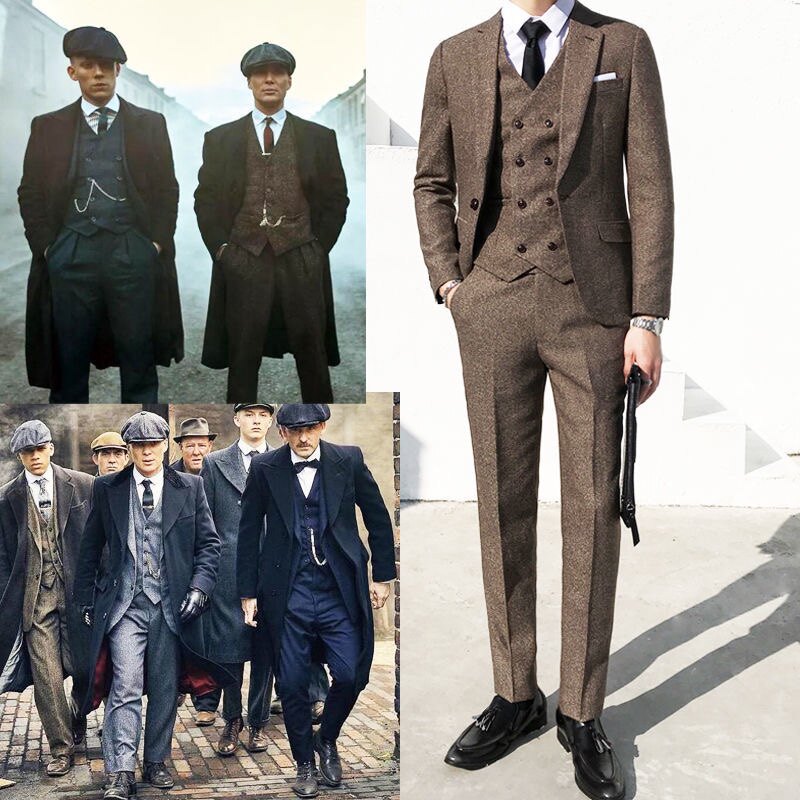 浴血黑帮谢尔比西装男套装西服三件套男粗花呢西服复古剃刀党英伦