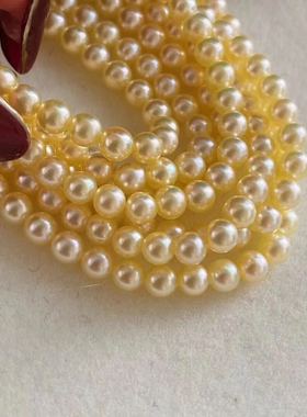 日本东京珠宝展akoya浓金色啦天然色无调色baby珠3-3.5mm极光项链