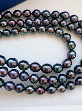 日本椭圆形大溪地孔雀绿炫彩项链