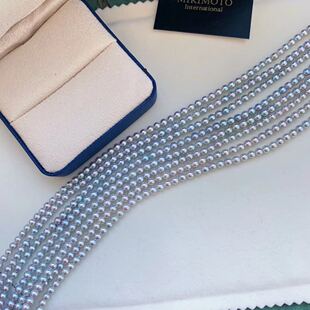 神户珠宝展日本养殖场4-4.5mm彩云珠人鱼姬色银蓝akoya真科研证书