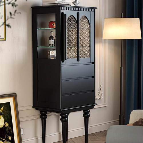 慕盛全实木云朵白法式酒柜玻璃柜