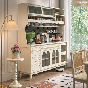 复古实木餐边柜岩板饰面多层储物柜餐厅靠墙置物架 慕盛法式