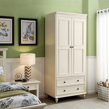 慕盛家具美式实木衣柜小户型两门储物收纳柜白色现代简约家用卧室
