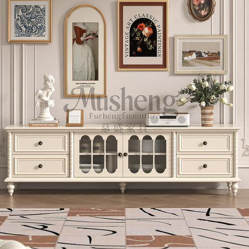法式奶油白实木电视柜客厅2025新