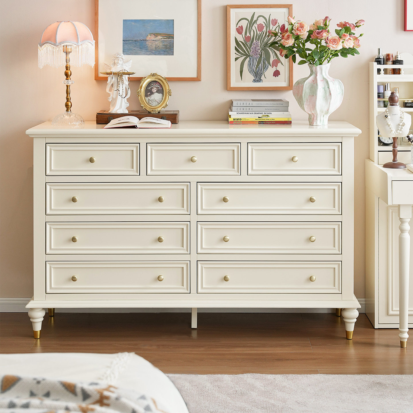 奶油风全实木九七五斗柜卧室客厅收纳储物柜大容量抽屉柜