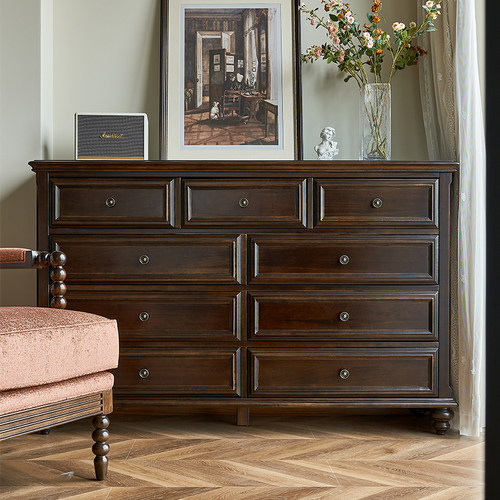 慕盛纯实木美式9斗柜卧室储物柜