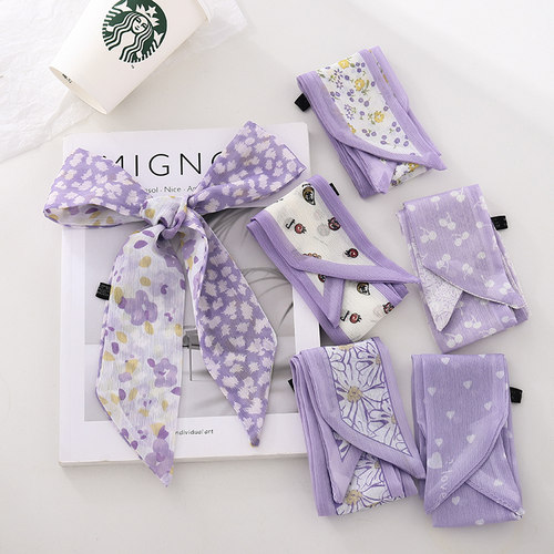 紫色系夏季小丝巾小清新女印花