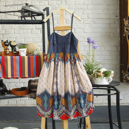 夏季外单孤品牛仔人棉吊带连衣裙