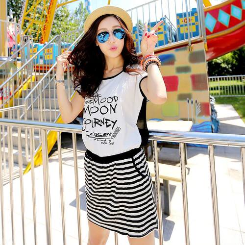 特价清库存夏季千禧风y2k款透视雪纺时尚运动休闲连衣裙短裙条纹