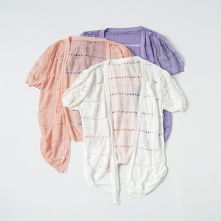 古早穿搭千禧风y2k亚文化夏季镂空甜美蕾丝拼接短上衣针织衫开衫