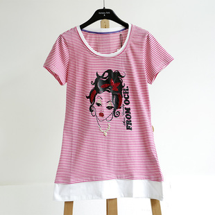 古早Vintage千禧风y2k复古穿搭亚文化夏条纹短袖T恤休闲百搭上衣