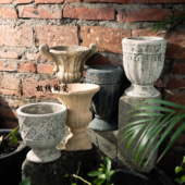 粗陶花盆奖杯款 秀气园林花园摆件盆支持拿货 复古风格