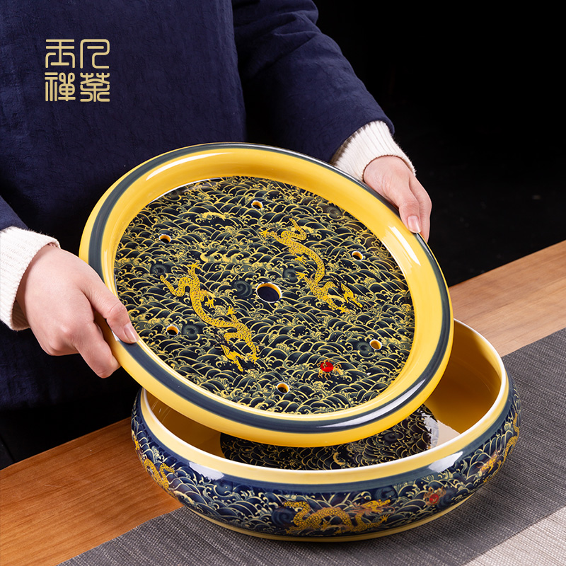 景德镇钰凡中式圆形陶瓷托盘