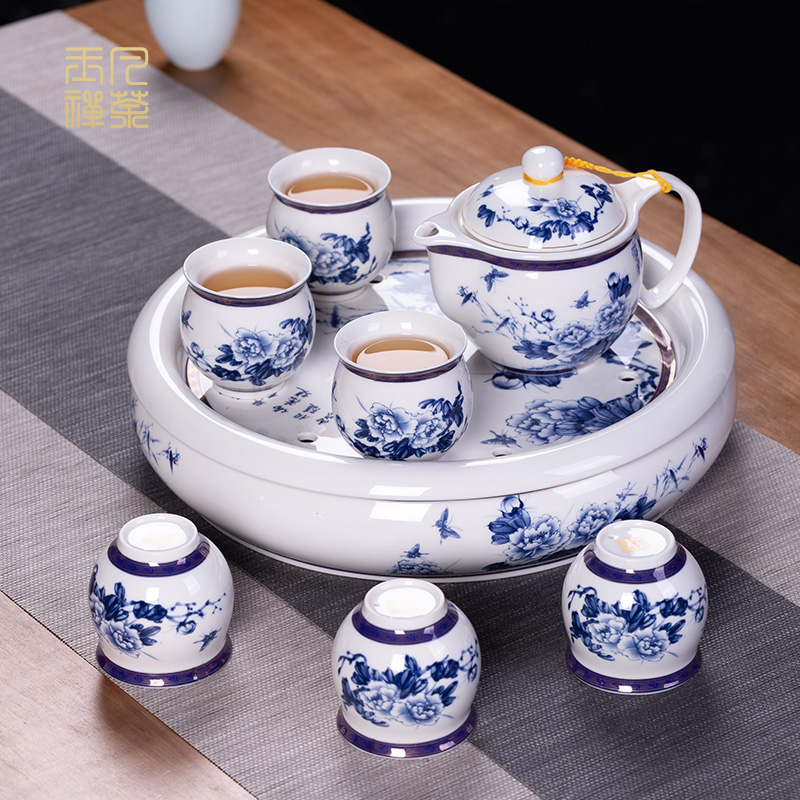 双层隔热不烫手青花瓷茶具带托盘