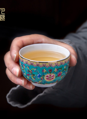 珐琅彩陶瓷白酒杯景德镇中式仿古老式一两50ml复古家用小酒盅酒杯