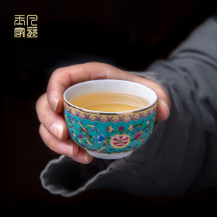 珐琅彩陶瓷白酒杯景德镇中式仿古老式一两50ml复古家用小酒盅酒杯