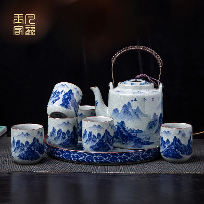 茶具套组家用现代简约景德镇陶瓷功夫彷古提梁壶茶杯茶盘整套礼盒