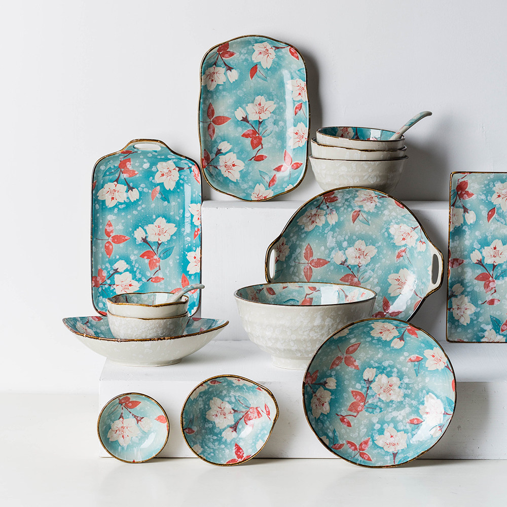 摩登主妇日式玉兰花手绘陶瓷餐具米饭碗汤碗面碗家用菜盘子鱼盘,餐饮具,碗,淘宝优惠券,粉丝福利购,淘宝优惠卷