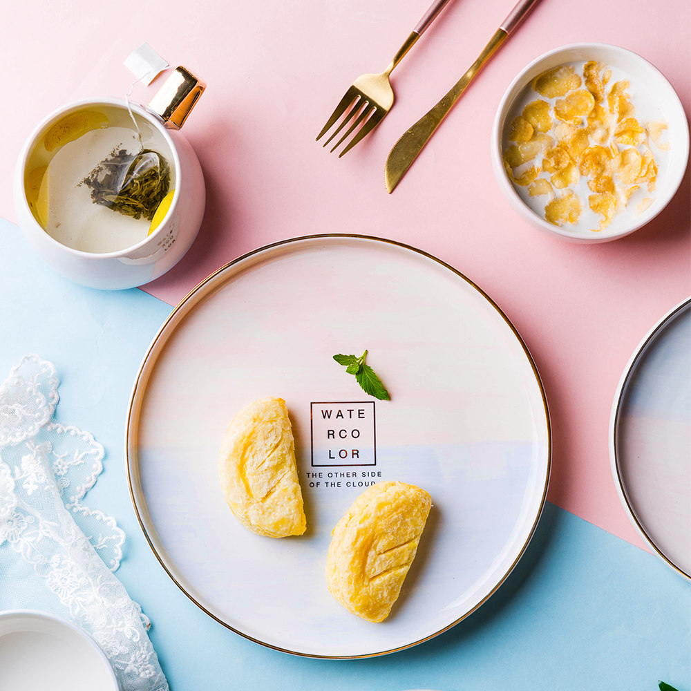 Modern housewives cloud ceramic tableware Western food household flat plate