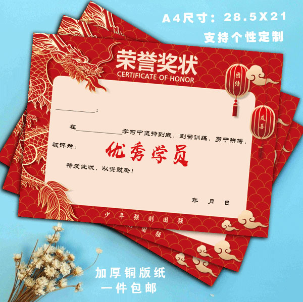 中国武术 散打 跆拳道培训班优秀学员通用奖状证书喜报批发定制