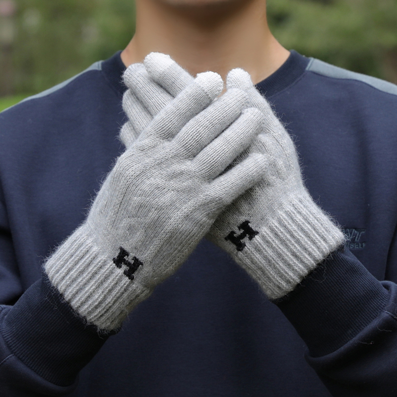 秋冬季针织手套全指男
