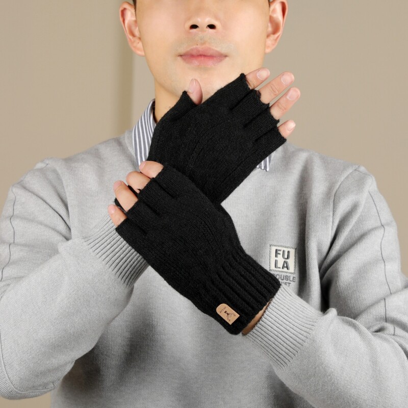 半指手套男冬天保暖加厚针织韩版毛线露指学生写字骑行秋冬季潮