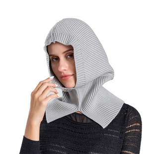 潮符2025巴拉克法拉帽子女秋冬针织围脖一体套头连帽加厚保暖围巾