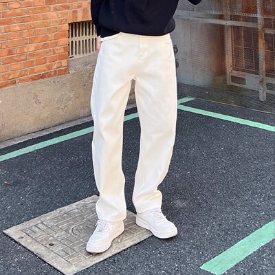 高级感弯刀白色牛仔裤