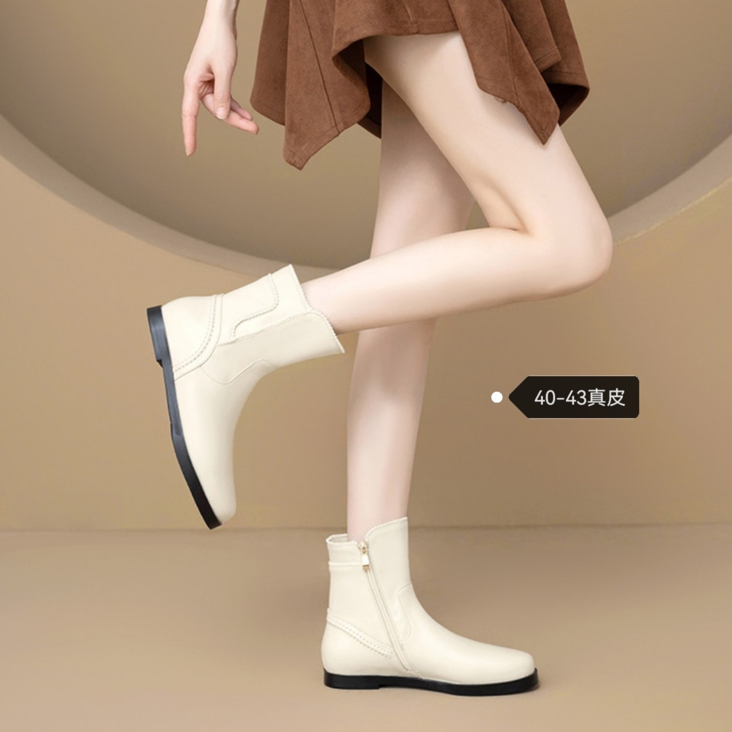 真皮中筒短靴女2025秋冬新款西部靴