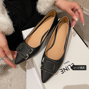 特大码高跟鞋41.42.43.44.45.46.47浅口尖头真皮工作鞋41到43女鞋