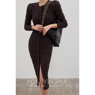 包臀长款 半高领立体绞花泡泡袖 针织连衣裙 25秋冬新款 Foundume