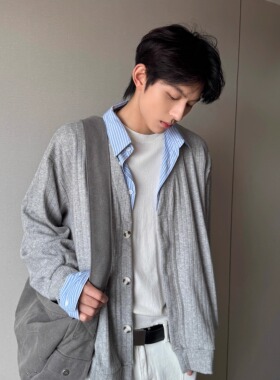 KidThe1One针织开衫假两件miu系男友风百搭情侣宽松秋季长袖