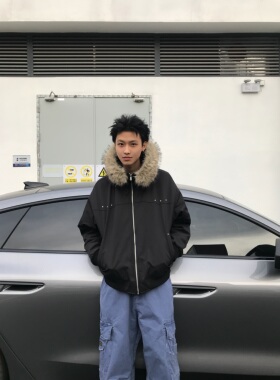 Kid The1One 美式复古毛领宽松保暖加厚连帽棉服棉衣外套男女冬季