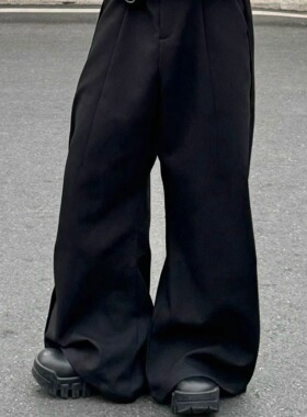 Kid The1One美式复古阔腿cleanfit弯刀裤男女廓形立体剪裁西裤潮