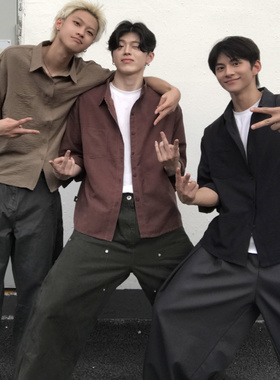 Kid The1One 老钱复古衬衫欧若风短袖衬衫男青年夏季