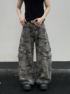The1one 男女宽松嘻哈街头长裤 美式 裤 复古迷彩多口袋弯刀工装 Kid